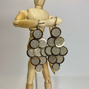 Faux Druzzy in Silver and Gold Tone Disc Dangle Earrings